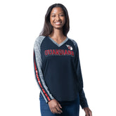 Cleveland Guardians G-III 4Her by Carl Banks Women's Top Dog Raglan Long Sleeve V-Neck T-Shirt - Navy T-shirts