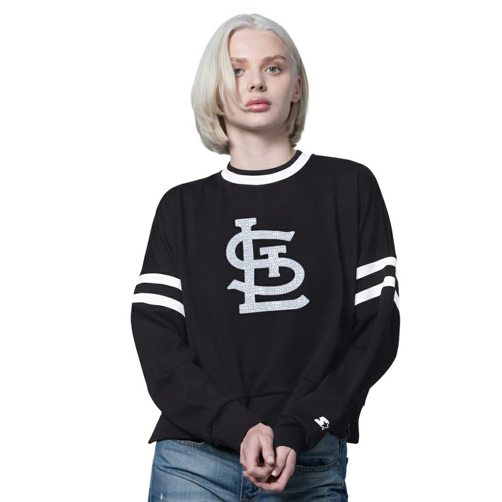 St. Louis Cardinals Starter Women's Rally Cropped Drop Shoulder Crewneck Sweatshirt - Black Sweatshirts