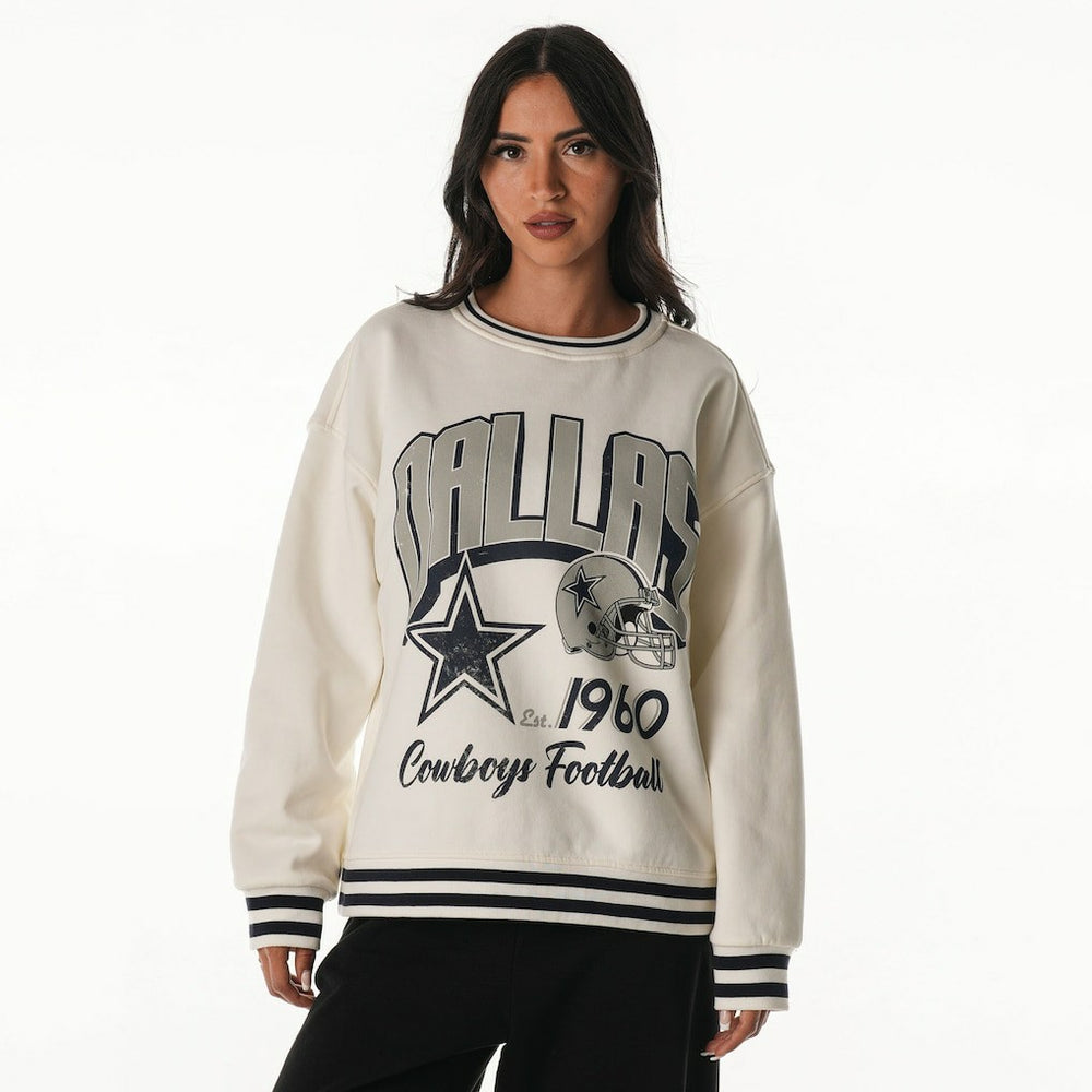 Dallas Cowboys The Wild Collective Women's Oversized Vintage French Terry Sweatshirt - Cream Sweatshirts