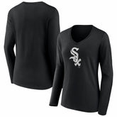 Chicago White Sox Women's Logo Long Sleeve V-Neck T-Shirt - Black T-shirts
