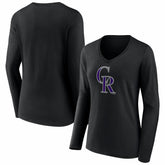 Colorado Rockies Women's Logo Long Sleeve V-Neck T-Shirt - Black T-shirts
