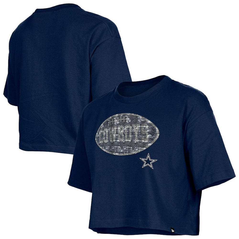 Dallas Cowboys New Era Girl's Flip Sequin Boxy T-Shirt - Navy T-shirts