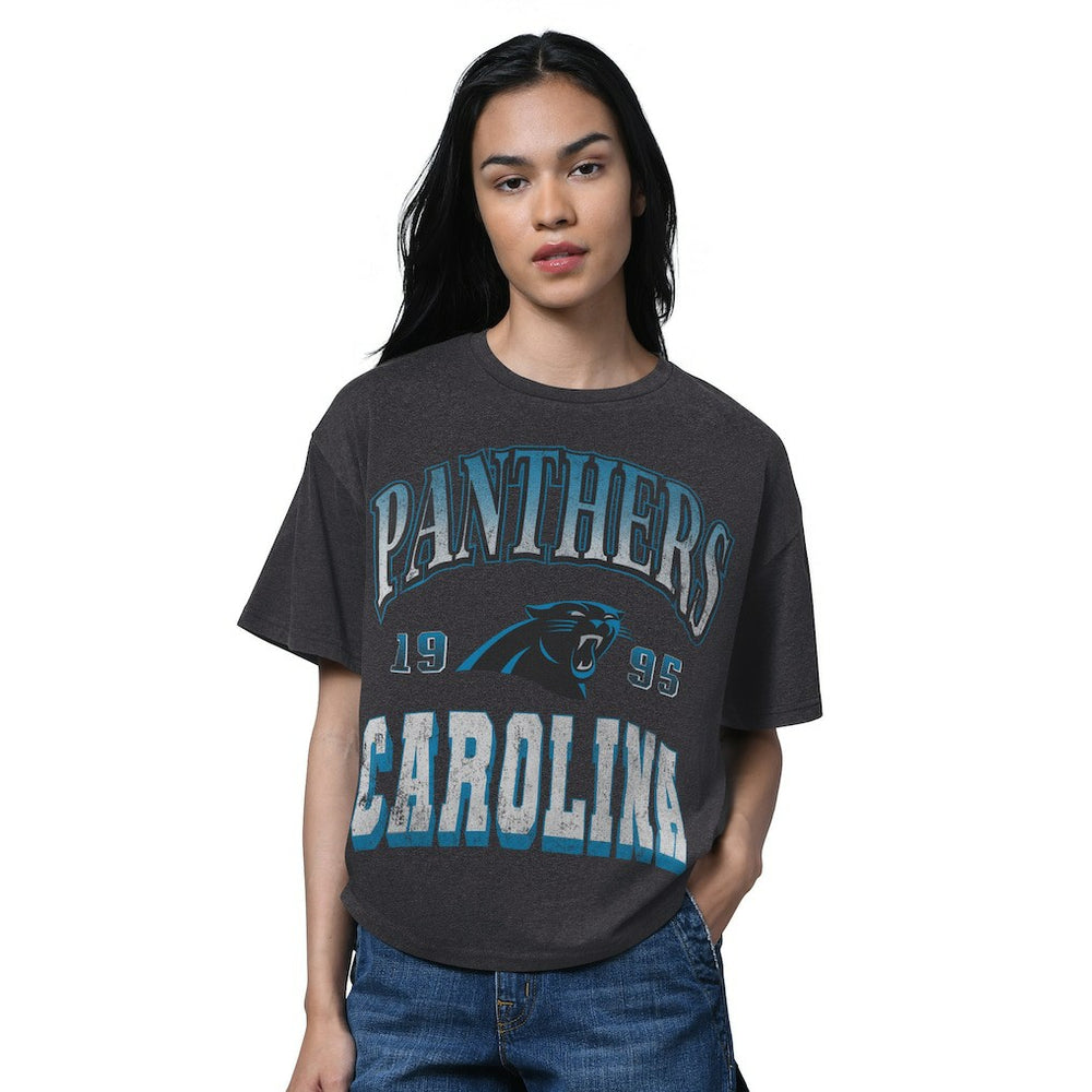 Carolina Panthers Starter Women's Oversized Hall of Fame T-Shirt - Heather Black T-shirts