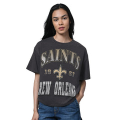 New Orleans Saints Starter Women's Oversized Hall of Fame T-Shirt - Heather Black T-shirts