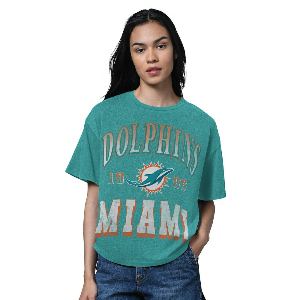 Miami Dolphins Starter Women's Oversized Hall of Fame T-Shirt - Heather Aqua T-shirts