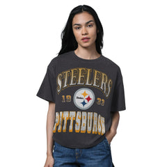 Pittsburgh Steelers Starter Women's Oversized Hall of Fame T-Shirt - Heather Black T-shirts