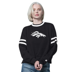 Denver Broncos Starter Women's Rally Drop Shoulder Cropped Sweatshirt - Black Sweatshirts