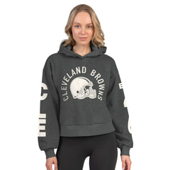 Cleveland Browns Starter Women's Star Player Cropped Fleece Pullover Hoodie - Heather Charcoal Hoodies