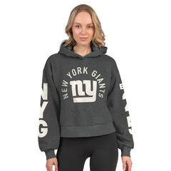 New York Giants Starter Women's Star Player Cropped Fleece Pullover Hoodie - Heather Charcoal Hoodies