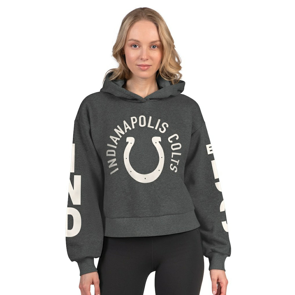 Indianapolis Colts Starter Women's Star Player Cropped Fleece Pullover Hoodie - Heather Charcoal Hoodies