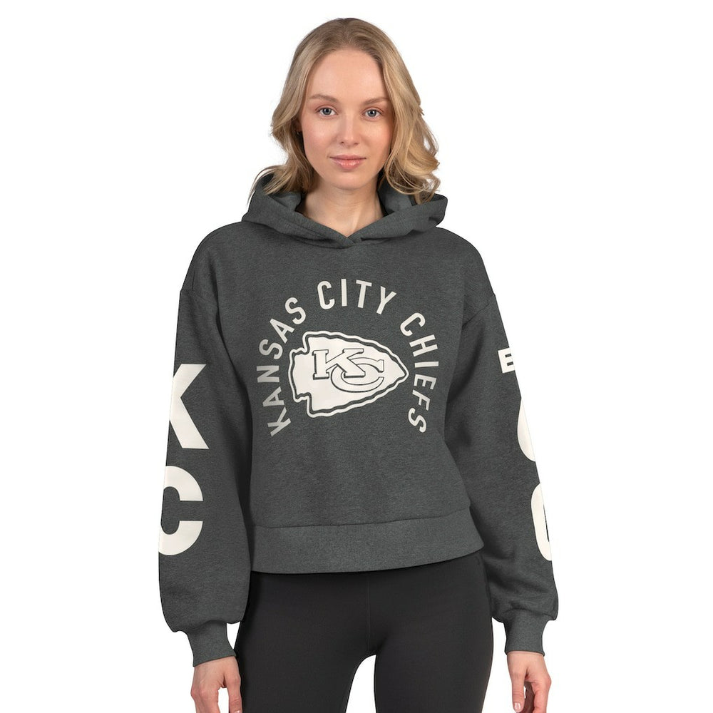 Kansas City Chiefs Starter Women's Star Player Cropped Fleece Pullover Hoodie - Heather Charcoal Hoodies