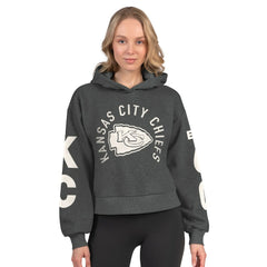 Kansas City Chiefs Starter Women's Star Player Cropped Fleece Pullover Hoodie - Heather Charcoal Hoodies