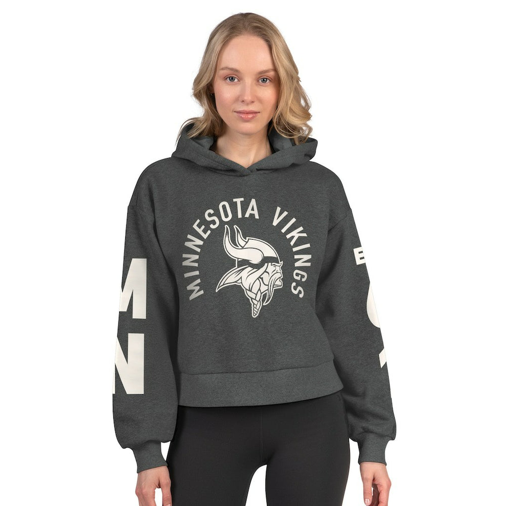 Minnesota Vikings Starter Women's Star Player Cropped Fleece Pullover Hoodie - Heather Charcoal Hoodies