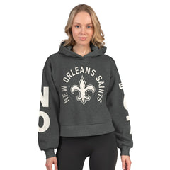 New Orleans Saints Starter Women's Star Player Cropped Fleece Pullover Hoodie - Heather Charcoal Hoodies