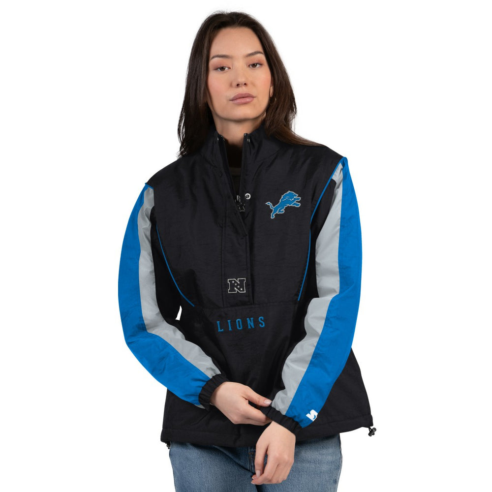 Detroit Lions Starter Women's Thursday Night Gridiron Half-Zip Jacket - Black/Blue Jackets