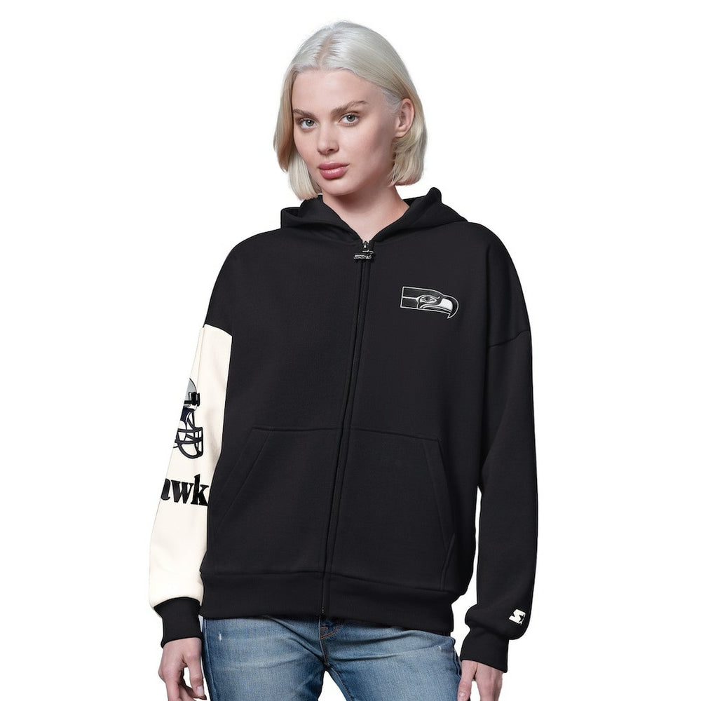Seattle Seahawks Starter Women's 4th Down Full-Zip Hoodie - Black Hoodies