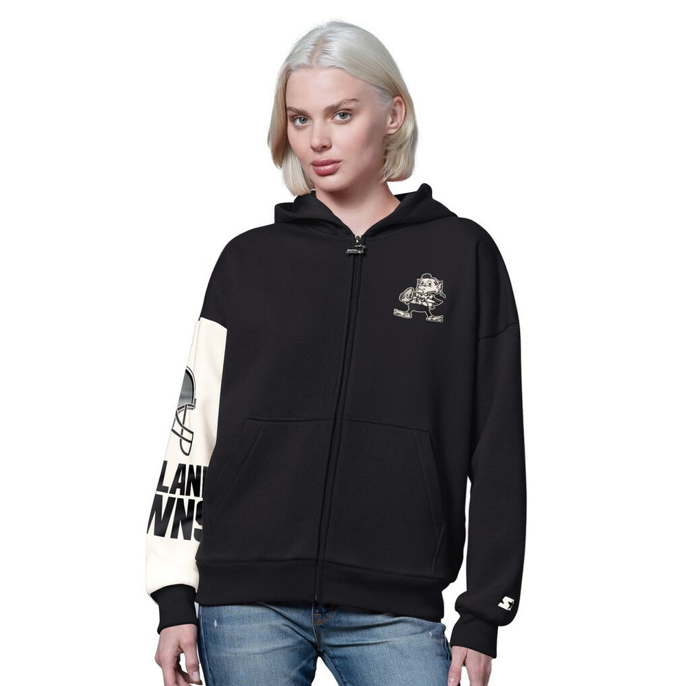 Cleveland Browns Starter Women's 4th Down Full-Zip Hoodie - Black Hoodies