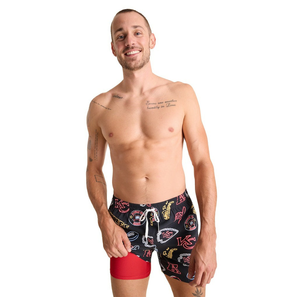 Kansas City Chiefs Chubbies The Neon 5.5" Classic Lined Swim Trunks - Black