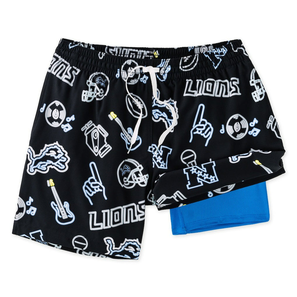 Detroit Lions Chubbies The Neon 5.5" Classic Lined Swim Trunks - Black