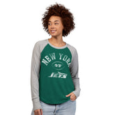New York Jets G-III 4Her by Carl Banks Women's Waffle Knit Raglan Long-Sleeve T-Shirt - Green/Heather Gray T-shirts