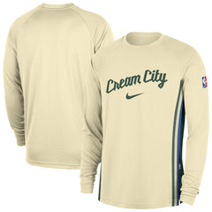 Milwaukee Bucks 2025/26 City Edition Authentic Pregame Dri-FIT Long Sleeve Shooting T-Shirt Cream - Nike