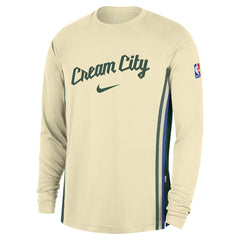 Milwaukee Bucks 2025/26 City Edition Authentic Pregame Dri-FIT Long Sleeve Shooting T-Shirt Cream - Nike