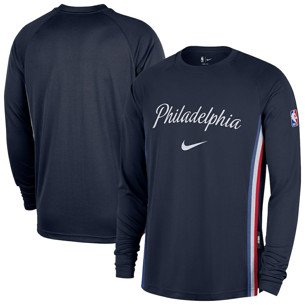 Philadelphia 76ers 2025/26 City Edition Authentic Pregame Dri-FIT Long Sleeve Shooting T-Shirt Navy - Nike