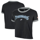 Minnesota Timberwolves Women's Classic Edition Hardwood Classics Essential Vintage Ringer T-Shirt Black - Nike
