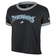 Minnesota Timberwolves Women's Classic Edition Hardwood Classics Essential Vintage Ringer T-Shirt Black - Nike