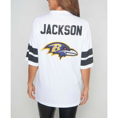 Lamar Jackson Baltimore Ravens Cuce Women's Crystal V-Neck Tunic - White