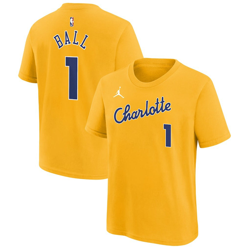 LaMelo Ball Charlotte Hornets Youth 2025/26 City Edition Name & Number T-Shirt Yellow - Nike