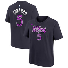 Anthony Edwards Minnesota Timberwolves Youth 2025/26 City Edition Name & Number T-Shirt Purple - Nike