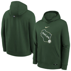 Milwaukee Bucks Youth 2025/26 City Edition Club Fleece Pullover Hoodie Hunter Green - Nike