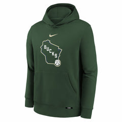 Milwaukee Bucks Youth 2025/26 City Edition Club Fleece Pullover Hoodie Hunter Green - Nike