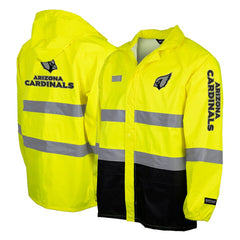 Arizona Cardinals Hi-Vis Safety Waterproof Rainshell Full-Zip Hooded Jacket - Yellow Jackets