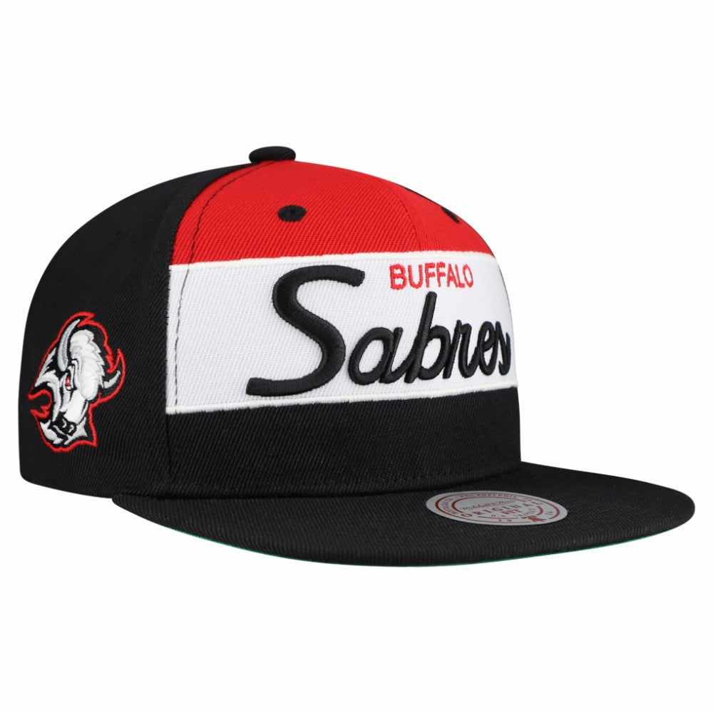 Buffalo Sabres Mitchell & Ness Retro Script Colorblock Snapback Hat - Black | US 202950556