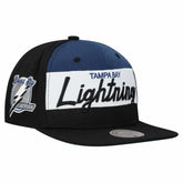 Tampa Bay Lightning Mitchell & Ness Retro Script Colorblock Snapback Hat - Black | US 202950563