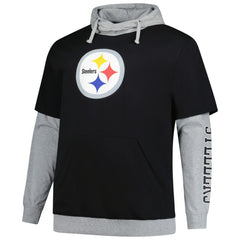 Pittsburgh Steelers Big & Tall Twofer Pullover Hoodie - Black/Heather Gray Hoodies
