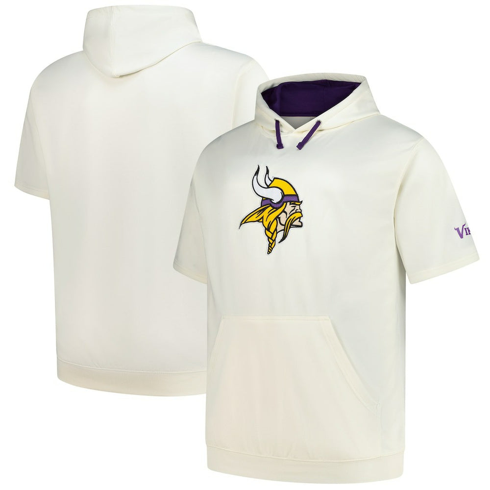 Minnesota Vikings Profile Big & Tall Chest Print and Logo Short Sleeve Pullover Hoodie - Oatmeal Hoodies