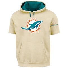 Miami Dolphins Profile Big & Tall Chest Print and Logo Short Sleeve Pullover Hoodie - Oatmeal Hoodies
