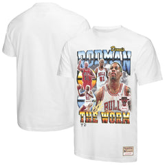 Dennis Rodman Chicago Bulls Hardwood Classics Commemorative Player Collage T-Shirt White - Mitchell & Ness
