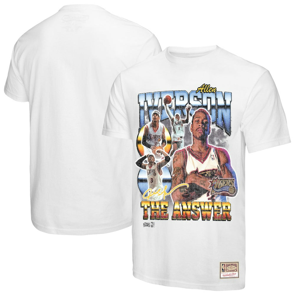 Allen Iverson Philadelphia 76ers Hardwood Classics Commemorative Player Collage T-Shirt White - Mitchell & Ness