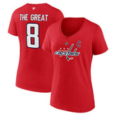 Alexander Ovechkin Washington Capitals Fanatics Women's NHL All-Time Leading Goal Scorer The Great 8 Name & Number V-Neck T-Shirt - Red | US 202976007