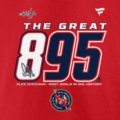 Alexander Ovechkin Washington Capitals Fanatics NHL All-Time Leading Goal Scorer The Great 895 T-Shirt - Red | US 202976009