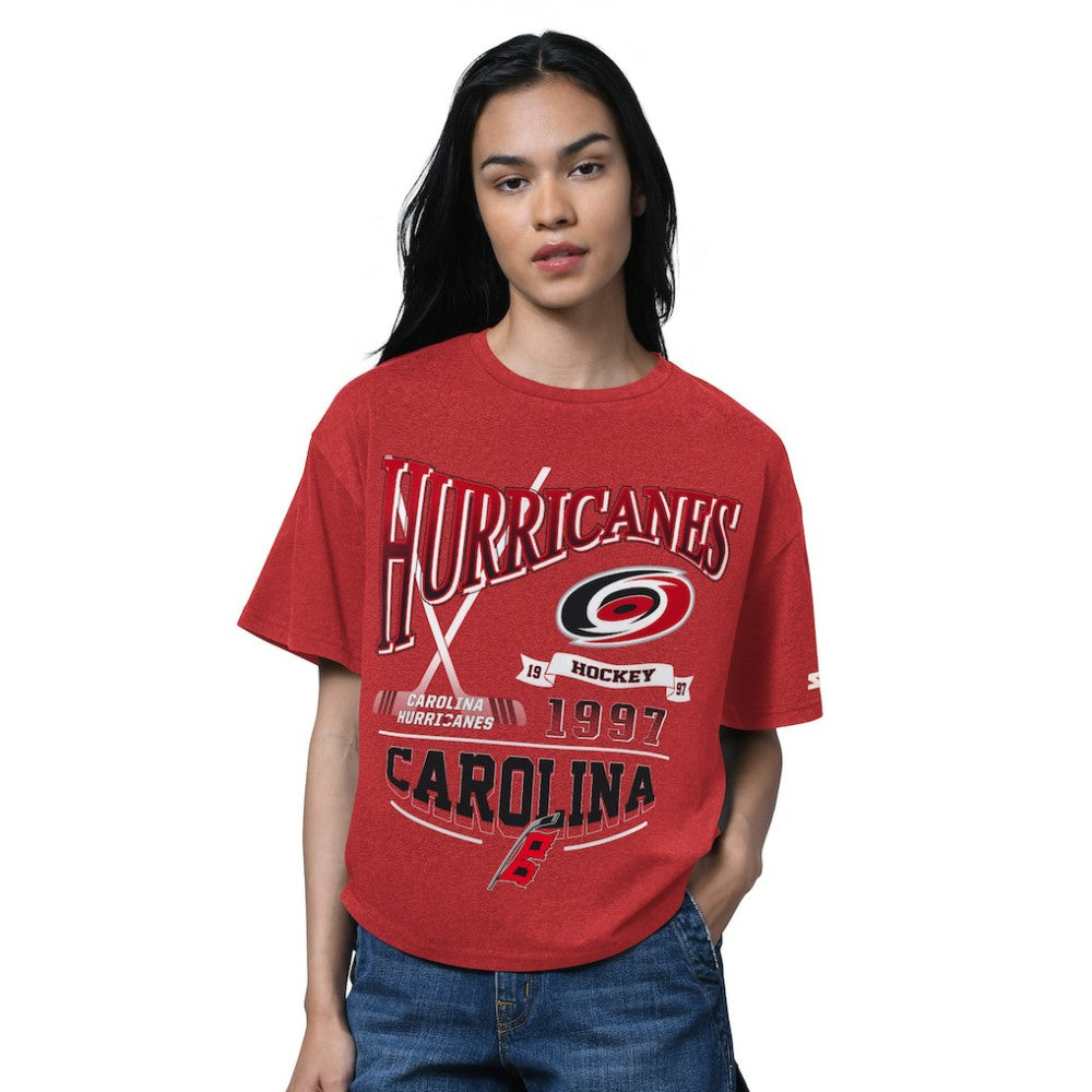 Carolina Hurricanes Starter Women's Oversized Hall of Fame T-Shirt - Heather Red | US 202986154