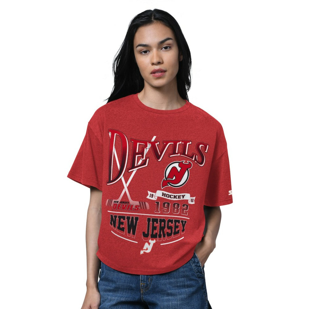 New Jersey Devils Starter Women's Oversized Hall of Fame T-Shirt - Heather Red | US 202986155