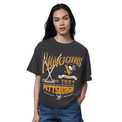 Pittsburgh Penguins Starter Women's Oversized Hall of Fame T-Shirt - Heather Black | US 202986158
