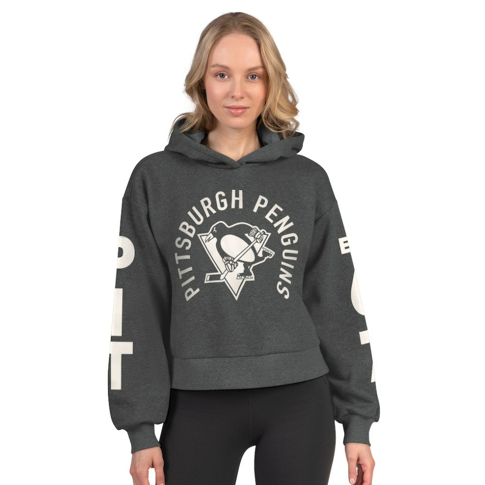 Pittsburgh Penguins Starter Women's Star Player Cropped Fleece Hoodie - Heather Charcoal | US 202986186