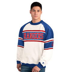 New York Rangers Starter Male Adult Defense Fleece Crewneck Sweatshirt - White | US 202986206