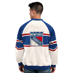 New York Rangers Starter Male Adult Defense Fleece Crewneck Sweatshirt - White | US 202986206